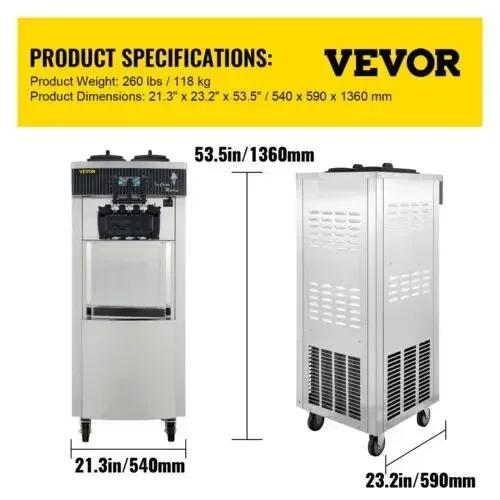 VEVOR 2200W Mașină Comercială de Înghețată Moale cu Pre-răcire 3 Arome Magazin de Gustări Cafenea 2+1 Arome Mașină Verticală de Înghețată Moale