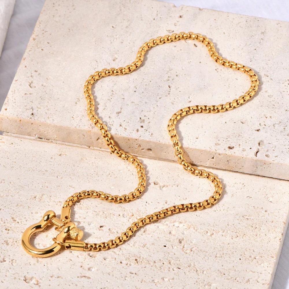 Mariasz Minimalist Stainless Steel Necklaces For Women Carabiner Horseshoe Screw Lock Collar Rope Chain Vintage Jewelry Gift