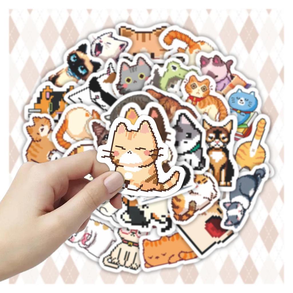 50 Cute Cartoon Pixel Cat Stickers for Notebooks, Phone Cases, and DIY Stationery Decor