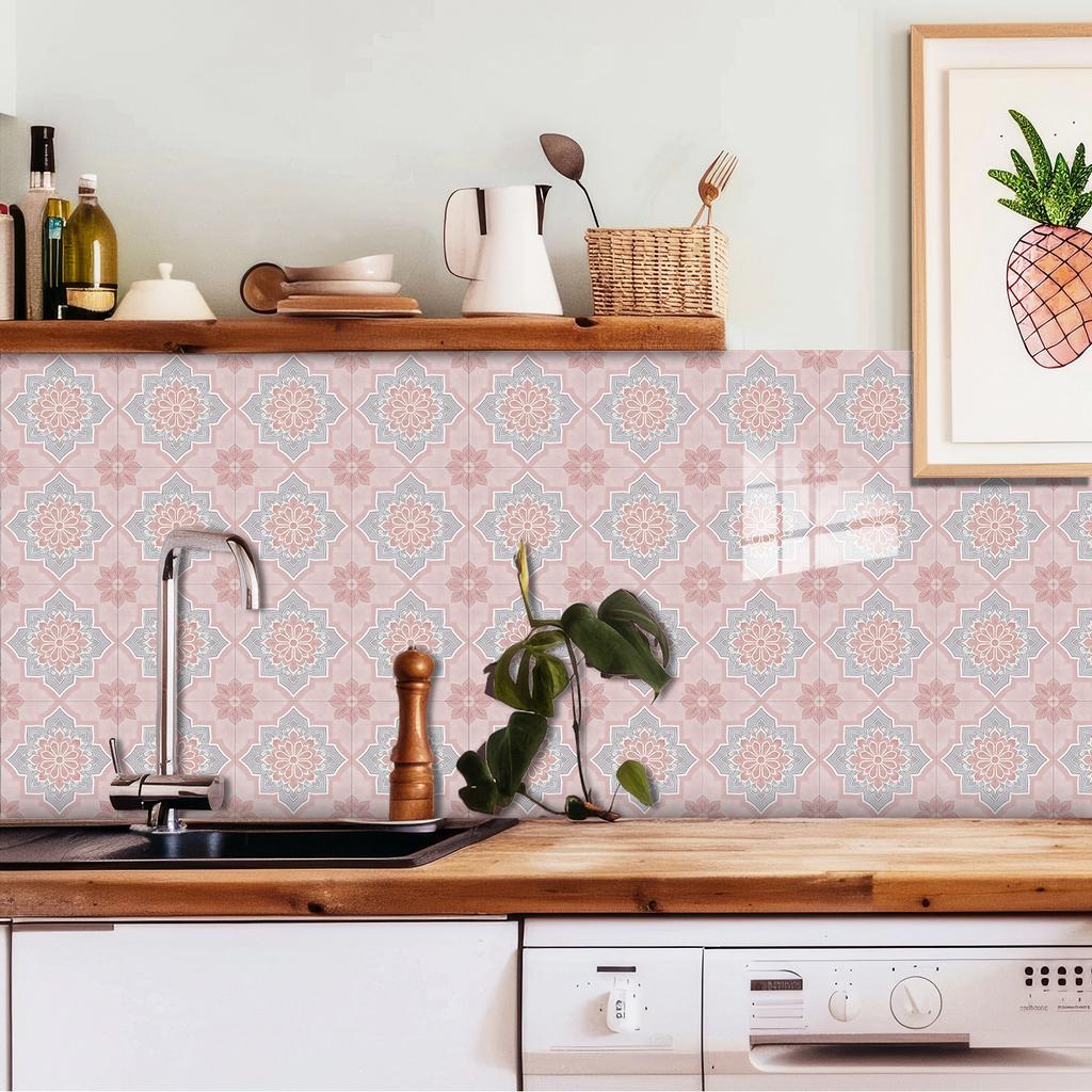 10 Pezzi Adesivi Piastrelle Mandala Boho - Decalcomanie Murali in PVC Lucido Cristallo - Murale Autoadesivo Impermeabile per Pavimento Cucina Bagno Decorazione Casa