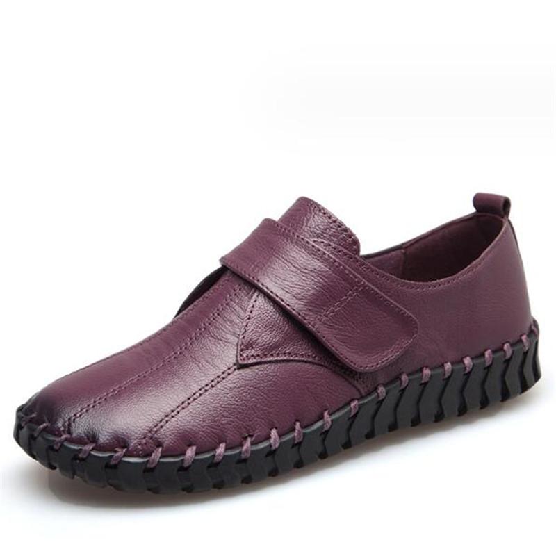 Chaussures pour femmes faites à la main 2024 Printemps Rétro Cuir Véritable Chaussures Plates Femmes Semelle Souple Chaussures Décontractées Chaussures Taille 35-42
