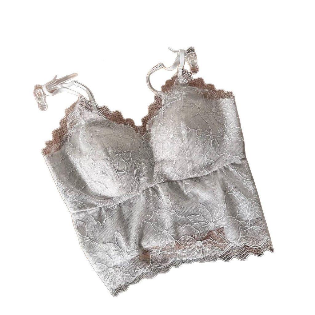 Ya Shuang French Embroidery Lace Camisole with Fixed Cups and Pads - Versatile & Comfortable