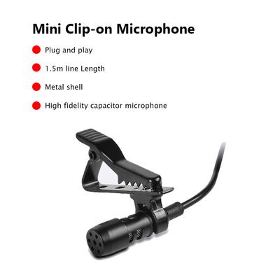Mini Clip On Microphone Clipper Microphone Condenser Mic for Recording Karaoke News Interviews Teaching Speech