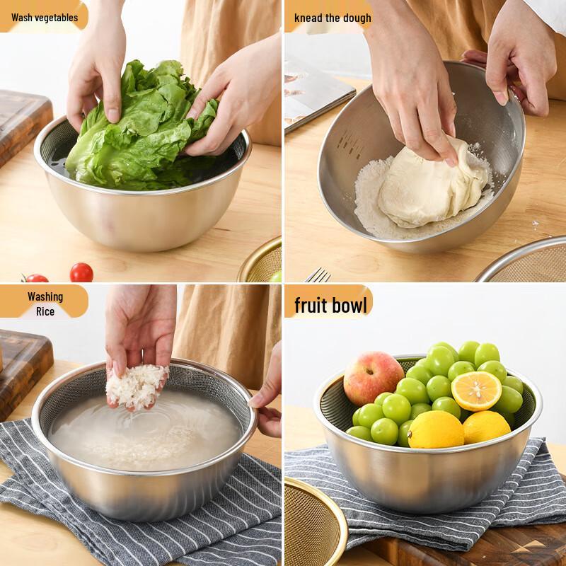 Shengjia Stainless Steel Rice Washing Sieve & Fruit Basket Set