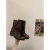 Coarse Heel Brown Maillard Pile Martin Boots Women's Shoes New Spring and Autumn Single Boots Skinny with Skirt Short Boots