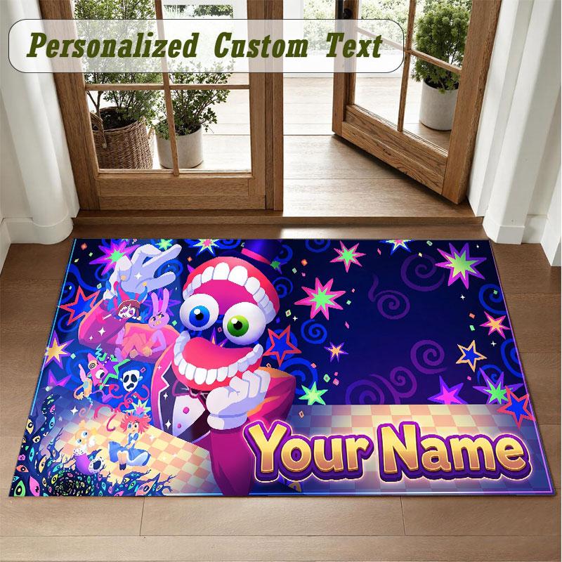 Crystal Velvet Square Rug Custom NameThe Amazing Digital Circus Pattern Non Slip Home Floor Decor Rug