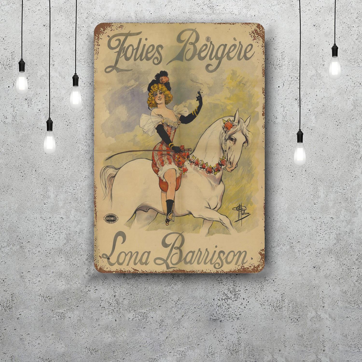 

folies bergere Classic Poster Rusty Metal Plaque Retro Decorative Plate Bar Man Cave Garage Club Metal Sign Wall Decoration 20x30cm（7.8x11.8inch）