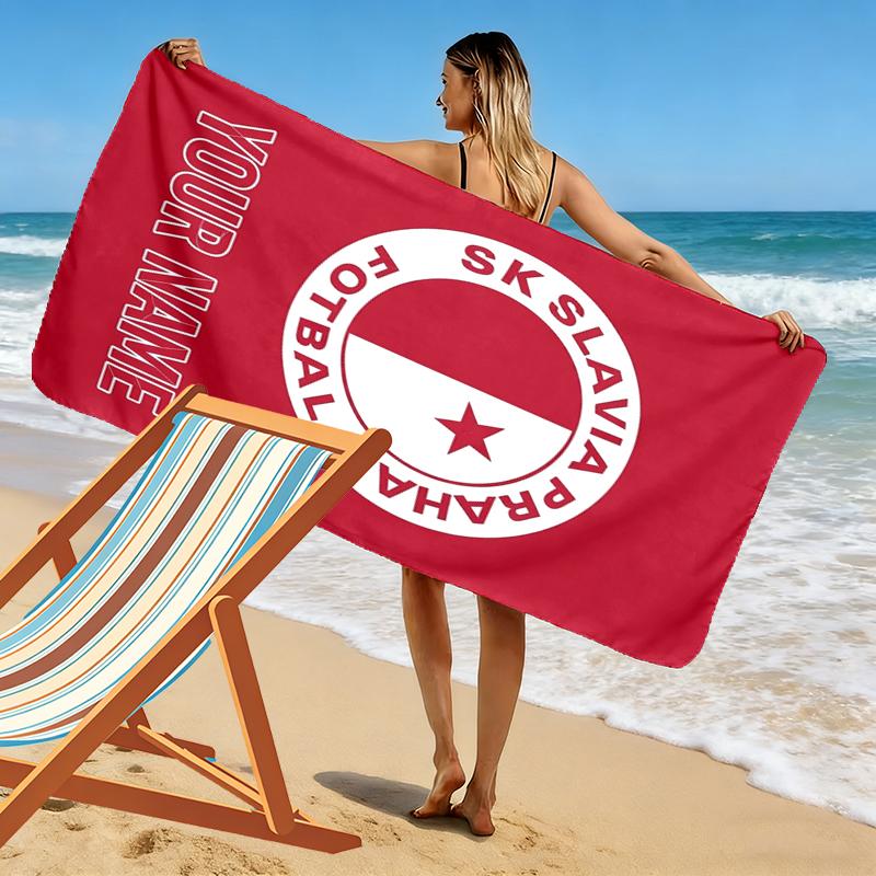 Custom Name Slavia Team Print Beach Towel, Large Soft Quick Dry Towel for Beach Camping Swimming