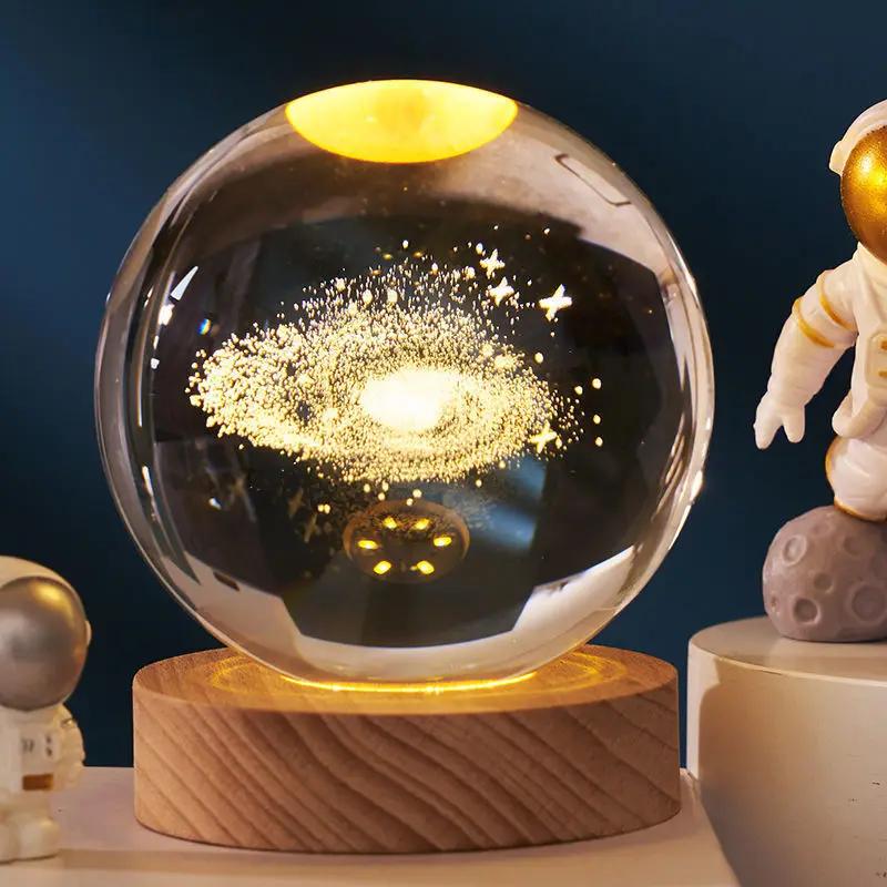 USB Plug-in 3D Crystal Ball LED Night Light Moon Galaxy Projectors Bedroom Decor Night Lamp Creative Gifts for Kids Couple