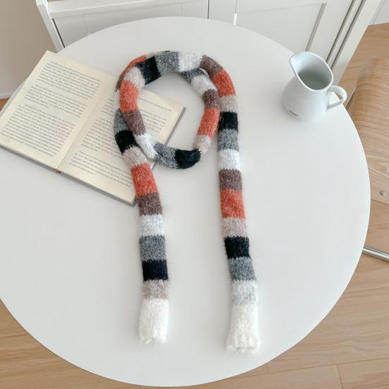 Yousheng Rainbow Striped Scarf Women Long Skinny Fuzzy Fluffy Neckerchief Knit Thin Scarf Autumn Winter Knitting Scarf Outfit Accessories