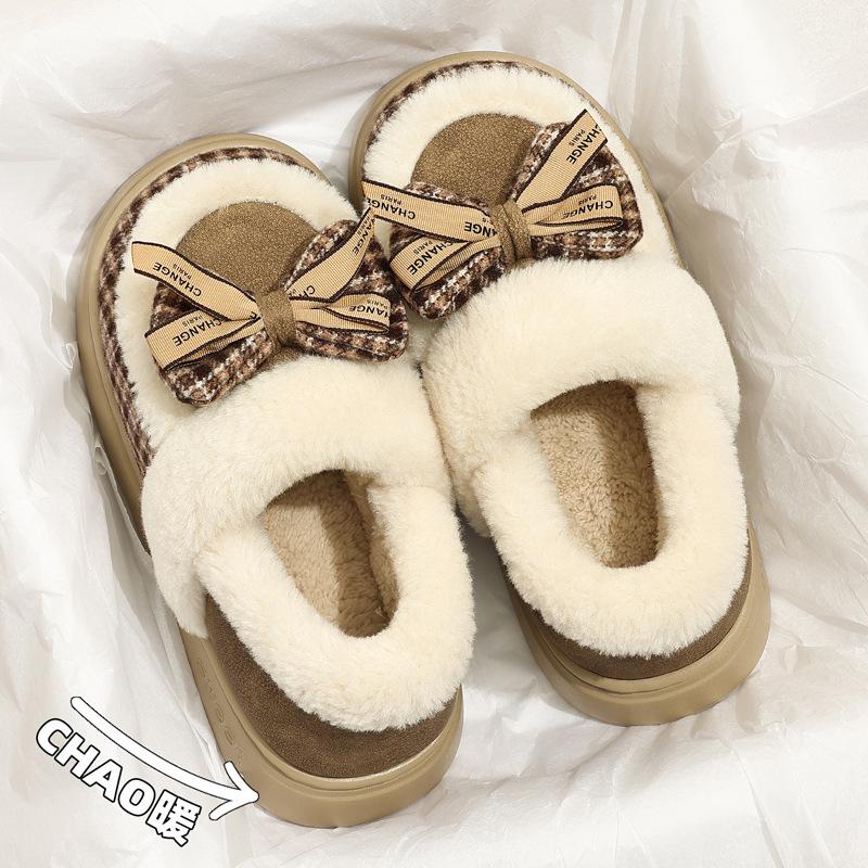 Schleife Baumwollpantoffeln Winter Cartoon Tasche und Baumwollmopp warme Plüsch rutschfeste weiche Sohle Baumwollpantoffeln