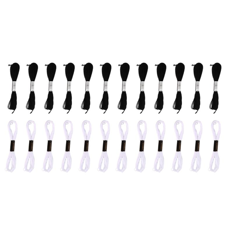 Cross Stitch Embroidery Thread for DIY Homemade Craft Sewing Accessories 12 White+12 Black Embroidery Floss