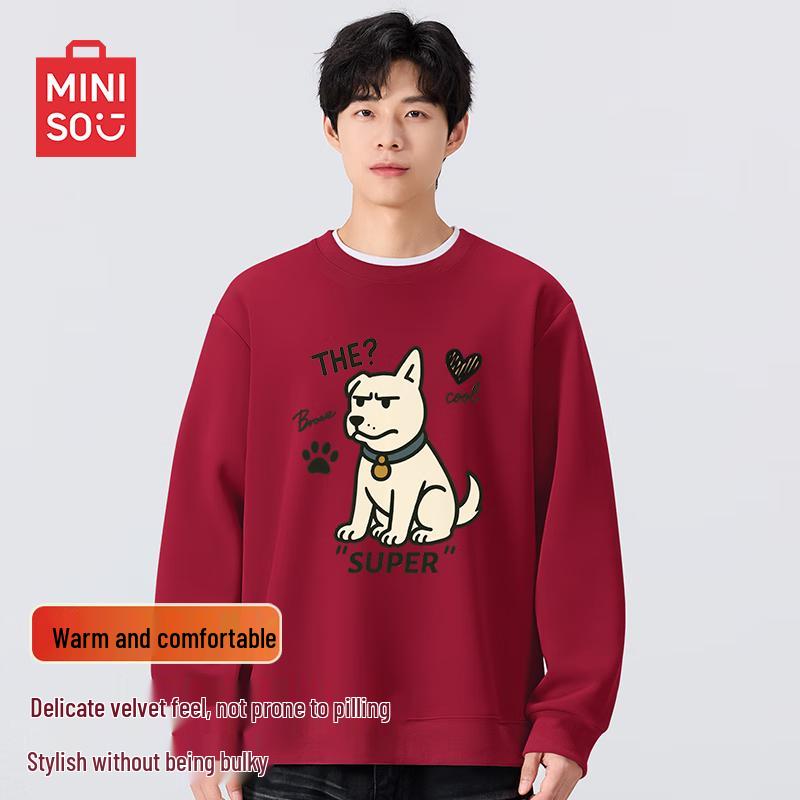 

MINISO Men s Fleece-Lined Crew Neck Sweatshirt 4XL