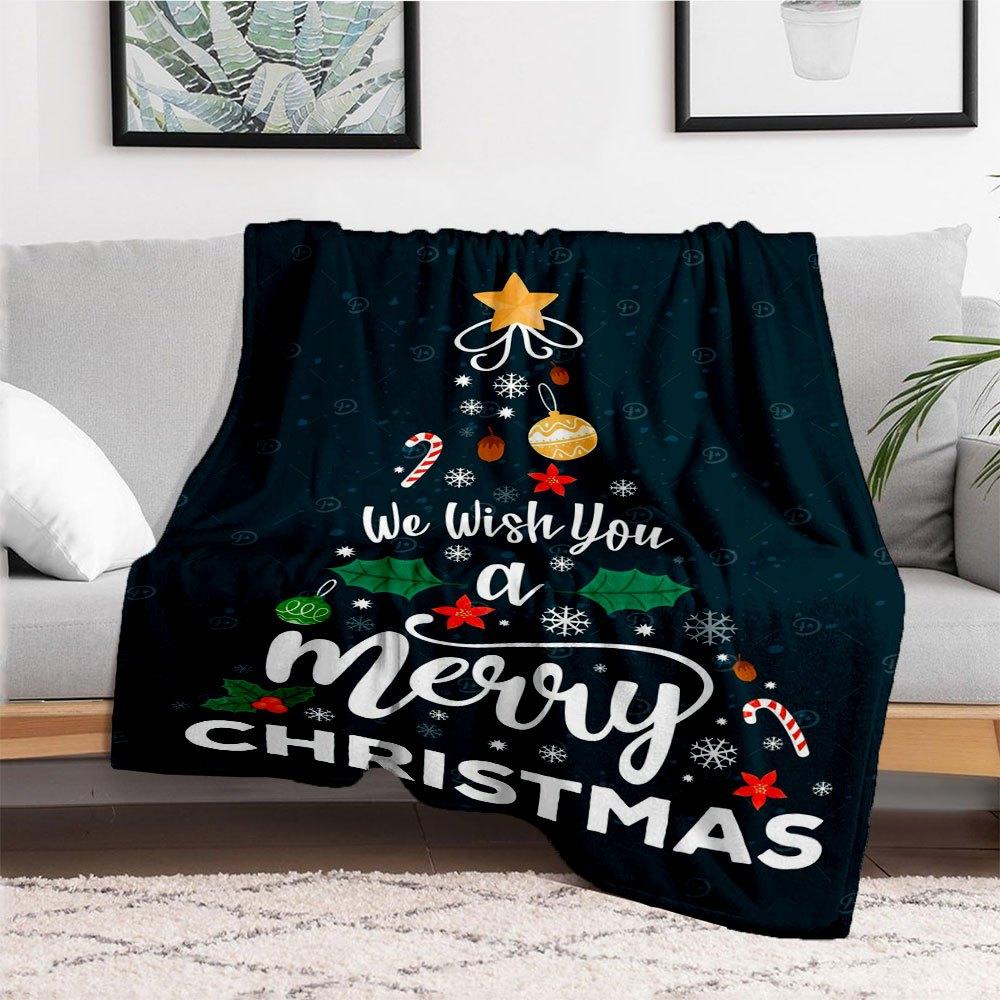 We Wish You A Merry Christmas Card TemplateBlanket Flannel Throw Blanket for Sofa, Bed, Travel, Camping, Office