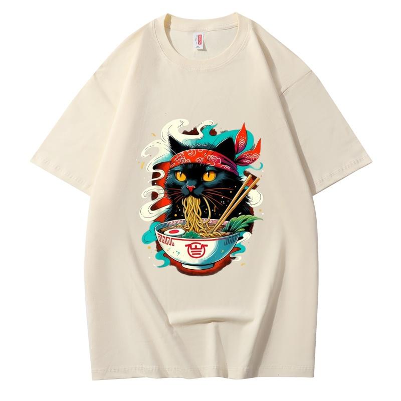 

Unisexs loosefit cotton printed shortsleeve Tshirt with black cat raUnisex print hiphop street style unisex casual top S