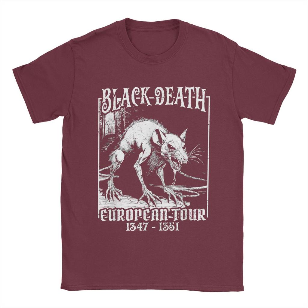 Black Death European Tour T Shirt for Men Pure Cotton Awesome T-Shirts Round Neck Tees Short Sleeve Tops Printing