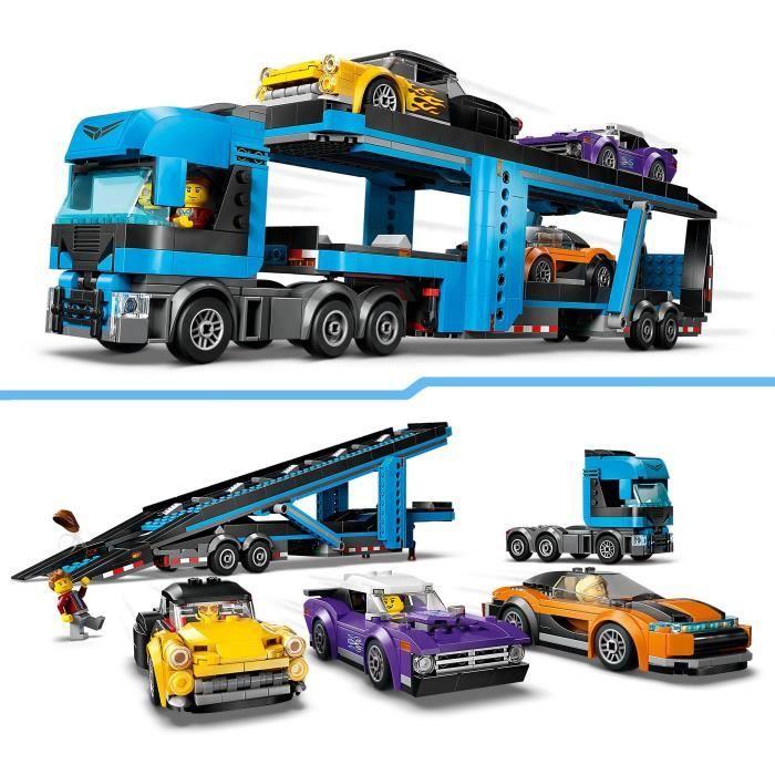 LEGO® City 60408 Le camion de transport de voitures de sport, 4 véhicules pour enfants