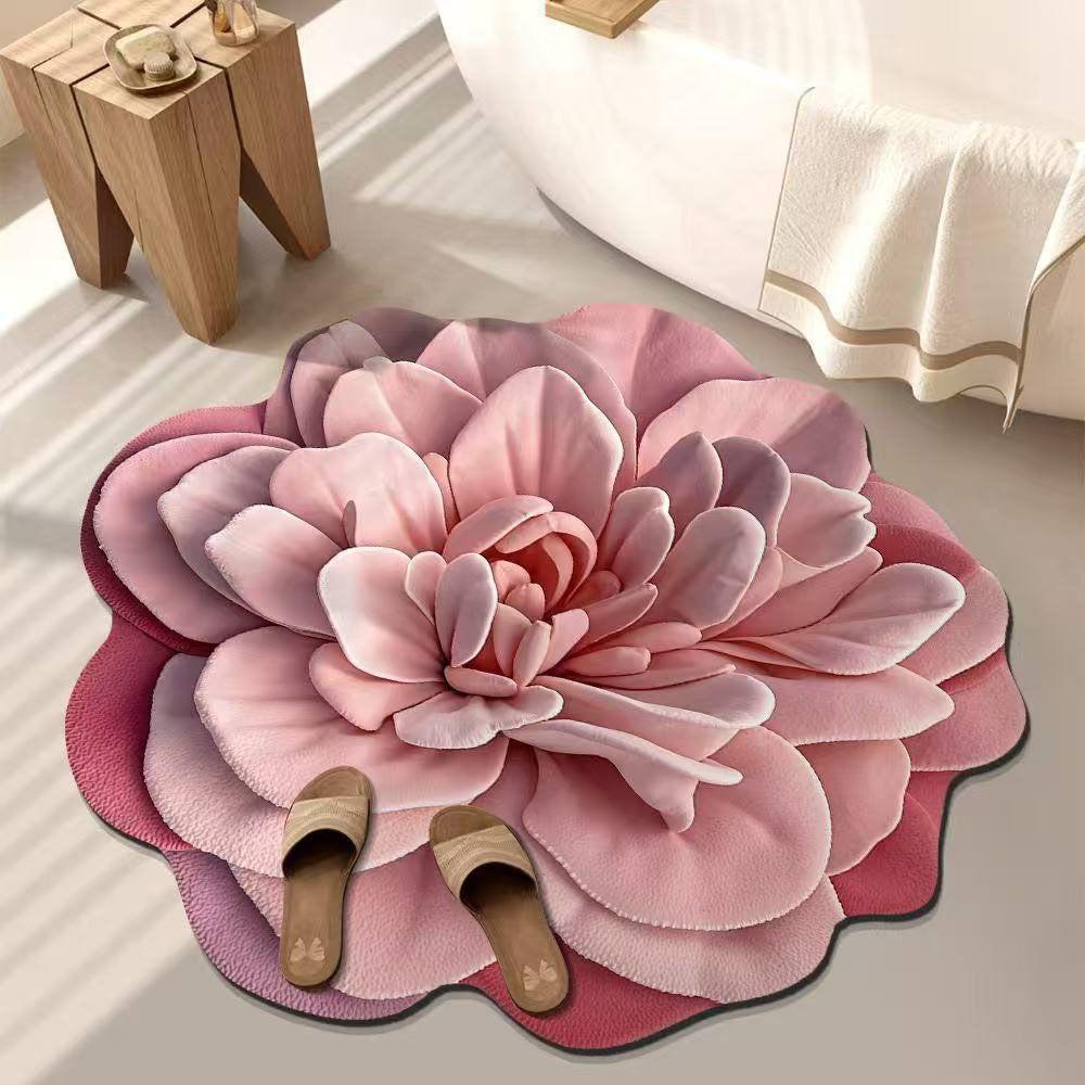3D Plush Vision Flower Carpet Soft Absorbent Bathroom Floor Mat Non-slip Decorative Carpet for Living Room Tea Table Bedside
