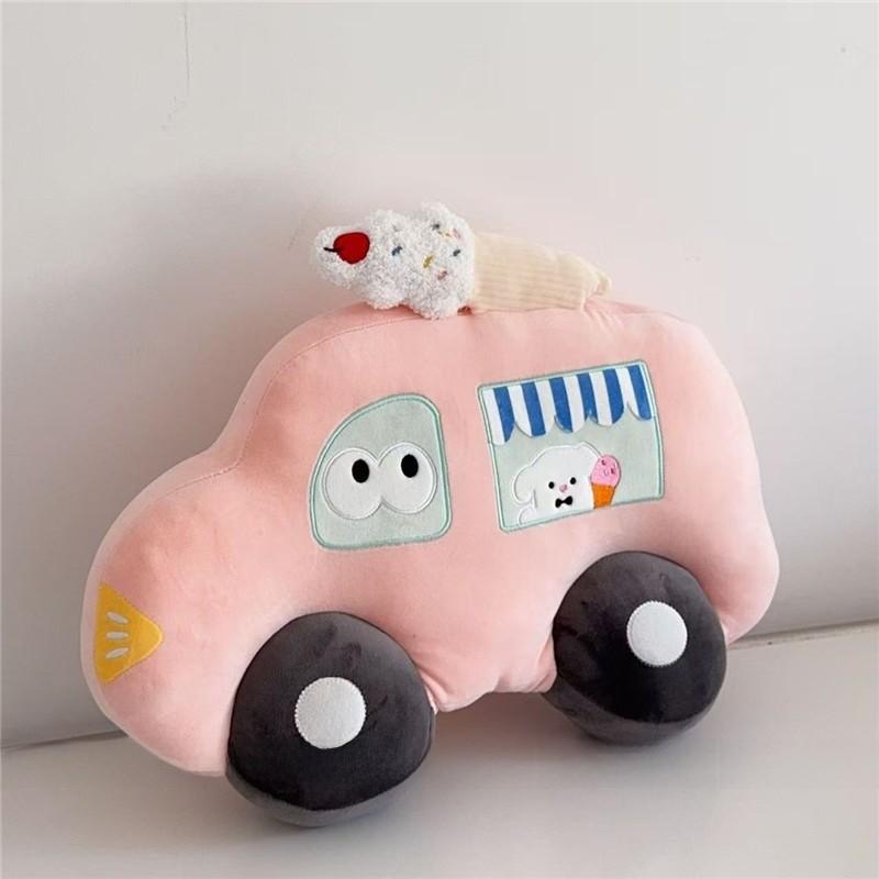 Cartoon Police Cars Taxis Cushion With Plush Fabric For Living Room Sofa Lounge Use
