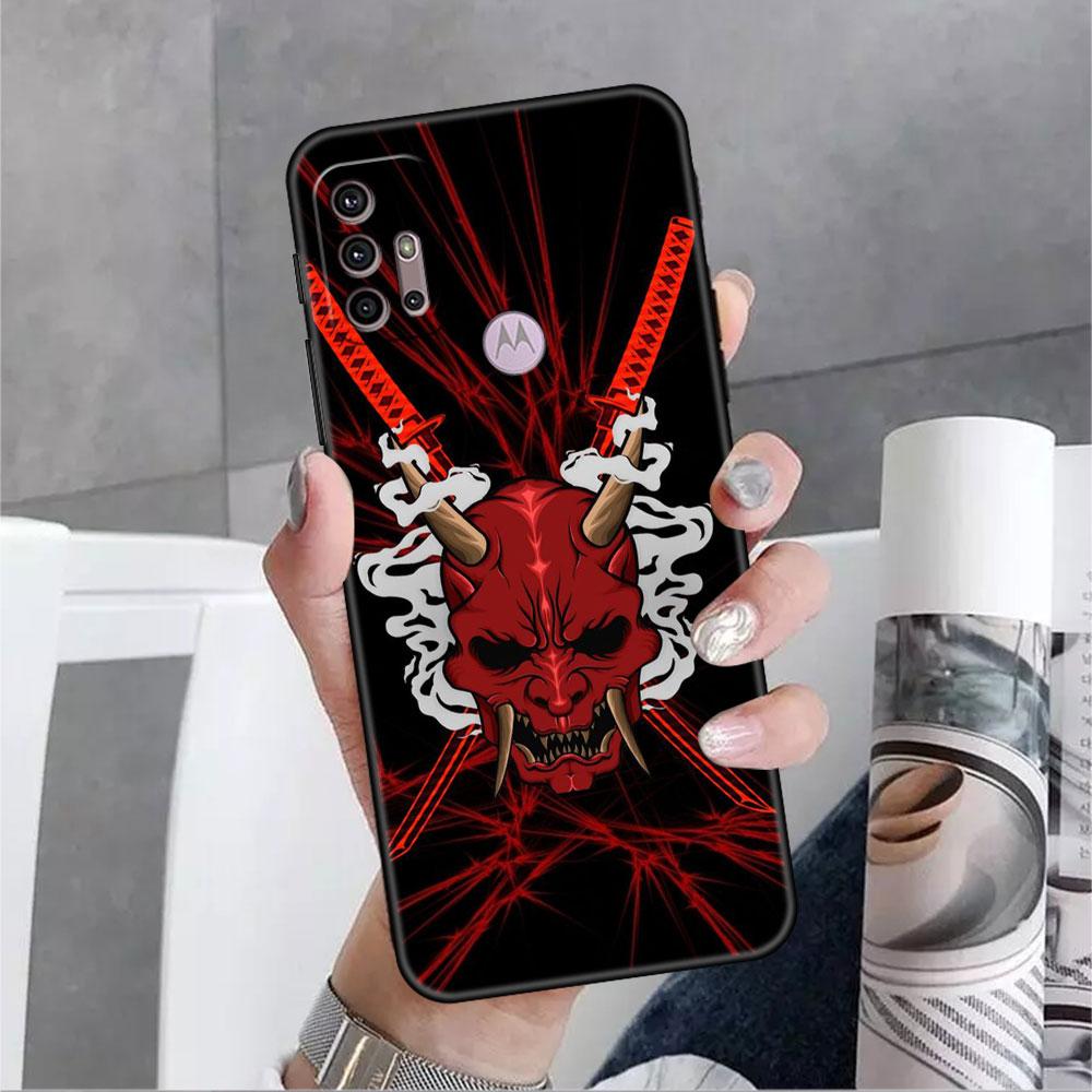 Etui Do Motorola G30 G60 G22 G9 Play G82 G52 G8 G9 G50 One Fusion Edge 20 Czarne Miękkie Nakładka Na Telefon Samurai Maska Oni