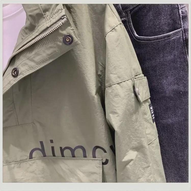 Japanese Style Casual Solid Color Hooded Jacket with Trendy Printed Lettering for Men