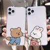 Funny Bear Rabbit Paired Couple Phone Case for iPhone 15 16 12 11 13 Pro Max Mini XR 8 14 Plus SE3 Clear Lovers Cover Fundas