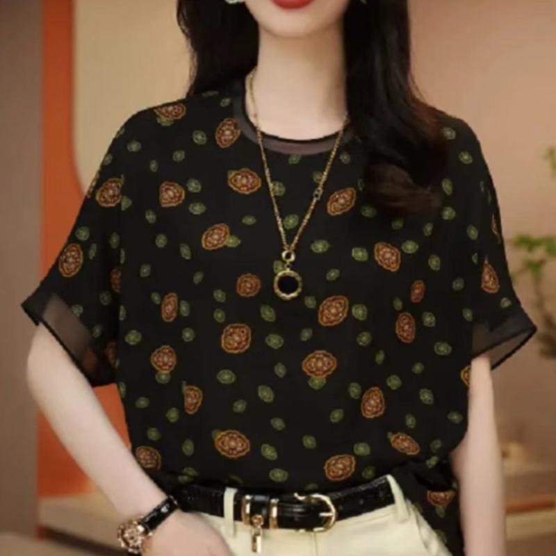 Spring Summer Fashion Elegant Round Neck Pullover Versatile Women's Clothing Casual Female Clothes Printed Loose T-Shirts