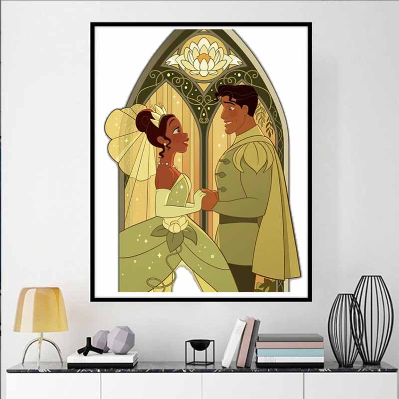 Disney 5D DIY Diamond Painting, Tiana and Navins Wedding Window Illustration Embroidered Mosaic Cross Stitch Home Decor Gifts and Crafts