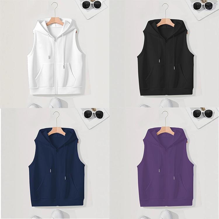 Felpa con cappuccio e zip da donna alla moda senza maniche per Primavera/Autunno