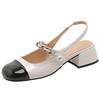 Mary Jane bag head sandals women's thick heel sandals pearl color matching empty single shoes middle heel women's summer women's shoes
