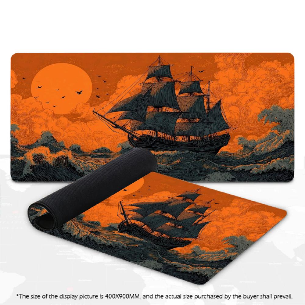 Vintage Sailboat Wave XXL Gaming Mouse Pad Non-Slip Rubber Overlocked Deskmat Starry Night Anime Ocean Keyboard Game Table Mats