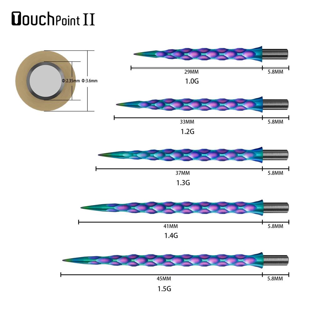 CUESOUL TOUCH POINT II Replacement Dart Steel Color Titanium Pack of 3 Tips, Point, Design, Coated, (CSDA-GZ8-Q29)
