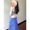 Super Beautiful Holiday Style Set Women Summer Blue Print Backless Sling Top Casual Wide-Leg Pants Two-piece Set