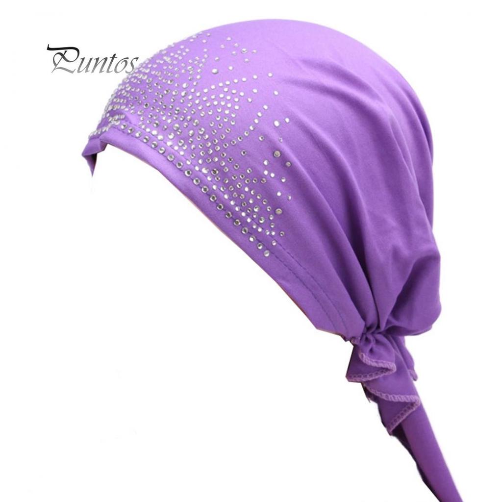 Cute Lady Rhinestone Muslim Turban Hat Chemo Cap Hair Loss Hijab Cap Cover