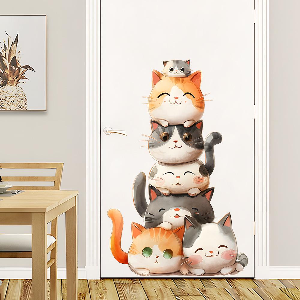 Stacked Cats Self Adhesive Wall Sticker No Residue For Entryway Door Decor