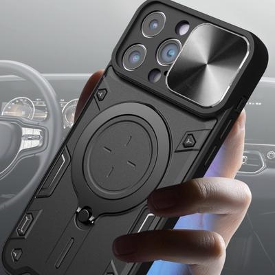 iPhone 16 15 14 13 Pro Max Plus İçin Lüks Darbeye Dayanıklı Kılıf Kayar Lens Koruyuculu Çok Fonksiyonlu Sert Zırh Kılıf Funda