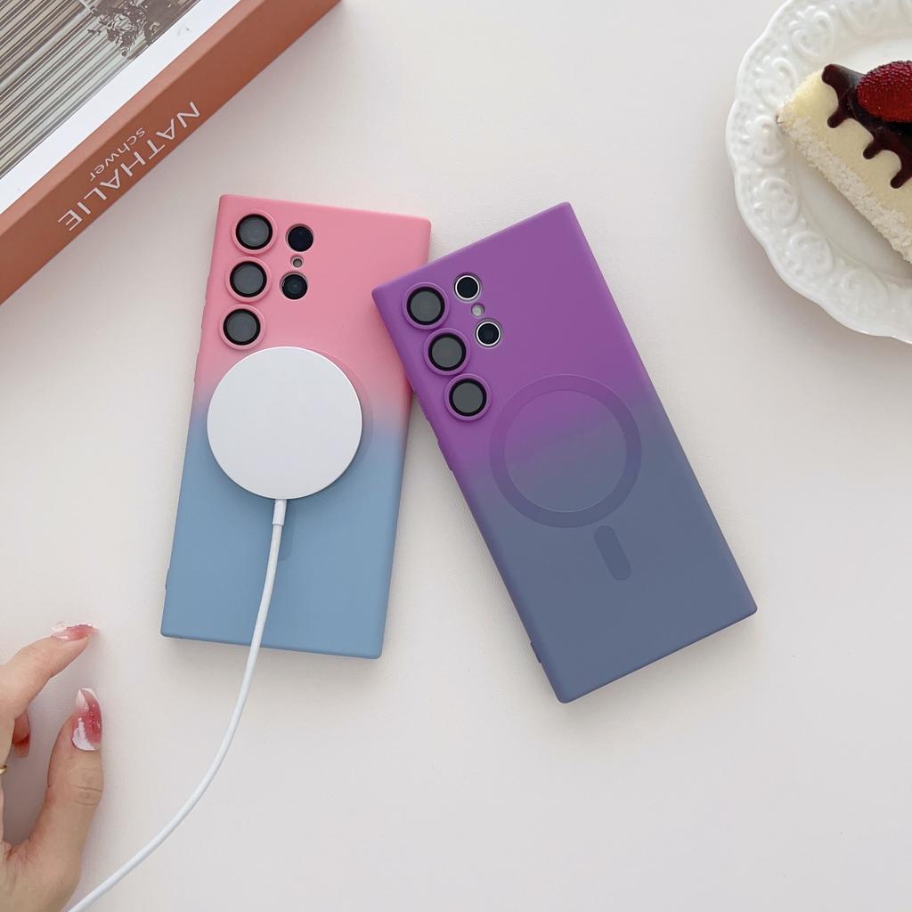 Luxury Gradient Color Silicone For Magsafe Case For Samsung Galaxy S24 S23 S22 Ultra Plus Wireless Charge Shockproof Cover Cases