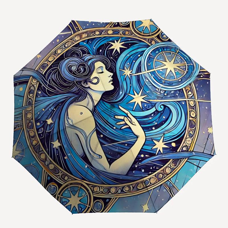 

1pc Celestial Mermaid Automatic Open/close Folding Compact Umbrella, 8-Rib Sturdy Canopy, Lightweight Portable, Everyday Use, Gift, Outdoor Umbrella,