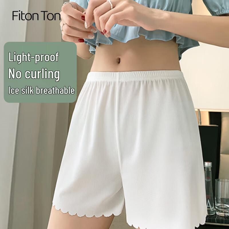 FitonTon Women s Ice Silk Wavy Hem Safety Shorts XL