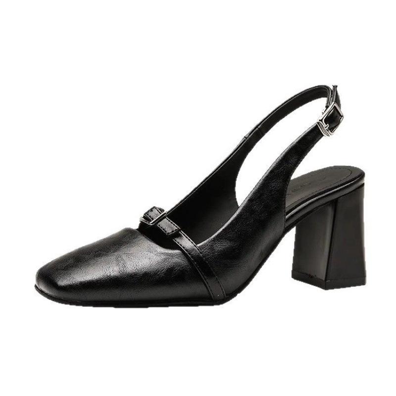 Einfarbige quadratische Kopfbeutel-Kopf-Sandalen neuer Feenstil mit Rock-Einzel-Schuhen leere dicke Absatz-High Heels