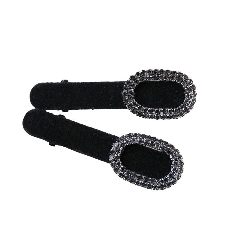 Elegant Black Rhinestone Duckbill Clip for Women's Forehead Bangs – High-End Hair Accessory