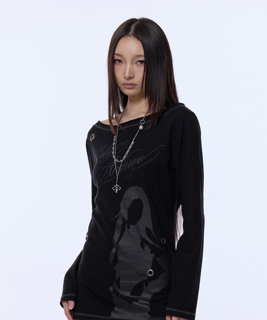 GILAARCHIVE One Shoulder Eyelet Long Sleeve_Black