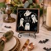 Autumn Festive Decor Halloween Wooden Table Sign, Cute Ghost Boo Plaque Sign with Rustic Fall Bathroom Metal Stand for Indoor Desk Shelf Home
