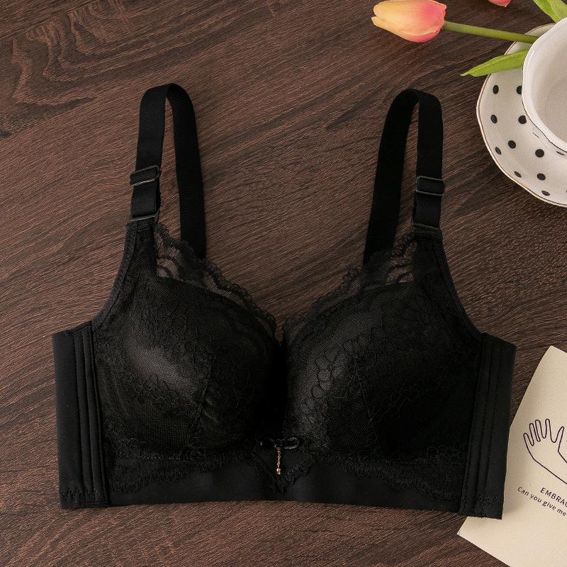 

New small chest gathering thickened flat chest adjustment type closed breast upper support lace no steel ring bra cover 34/75AB чёрный