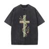 Minimal Faith Cross Line Art Vintage Distressed Washed Cotton Short Sleeve Streetwear Outfit