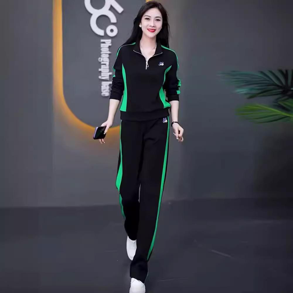 Survêtement de sport décontracté pour femmes, mode printemps et automne, style occidental, pull fin de tempérament, pantalon large, ensemble deux pièces