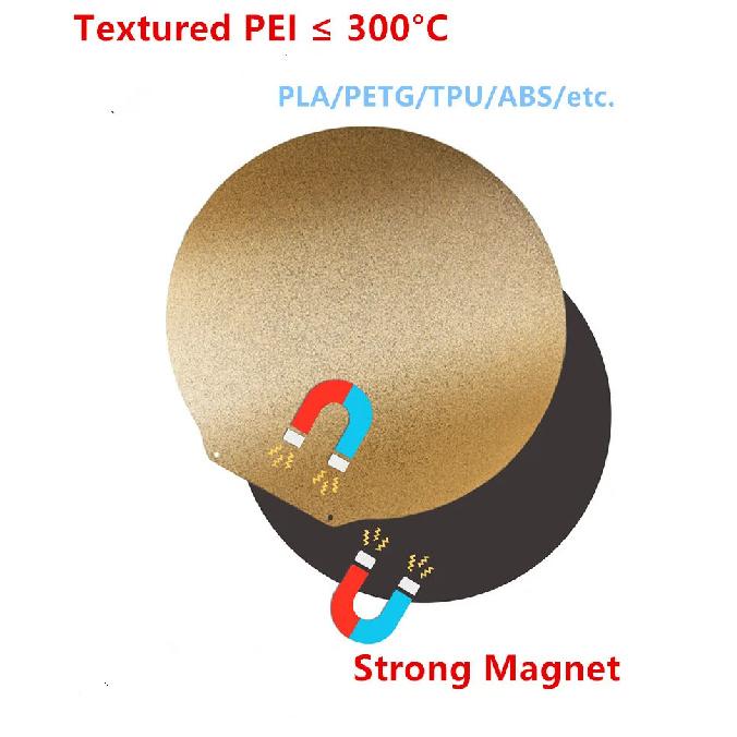 Upgrade Flsun Q5/ SR/V400/Flsun S1 Build Plate Smooth/Textured PEY+PEI Spring Steel Sheet Magnetic Bed Dia 215/270/309/330mm