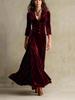 2025 Women's Solid Color Button-Up Lapel Dress with Cinched Waist and A-line Skirt, 3/4 Sleeves