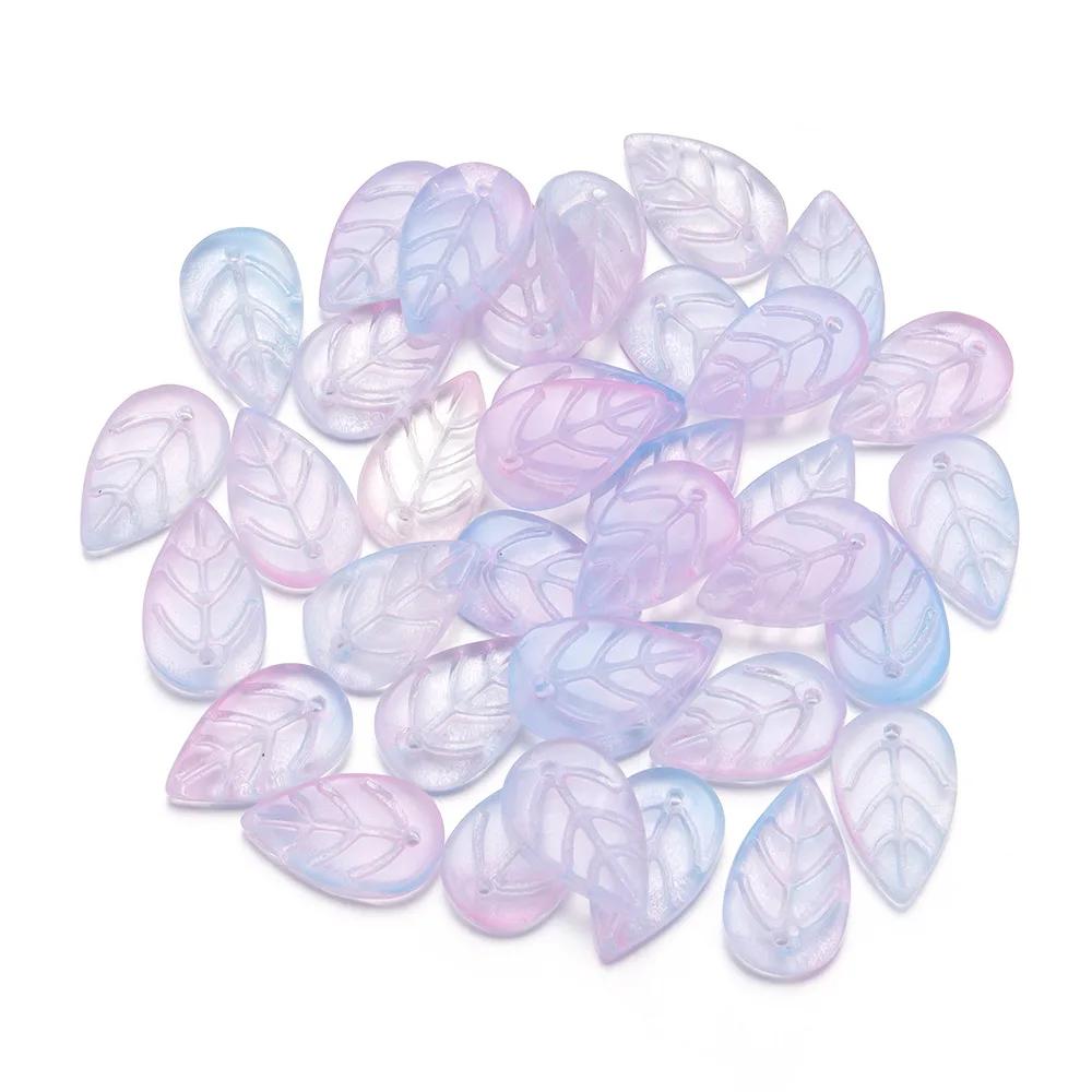ZW47 10.5x17.5mm Petite Leaf Shape Glass Bead Texture Exquisite Lampwork Spacer Czech Jewelry Handmade Bracelet Trend Material