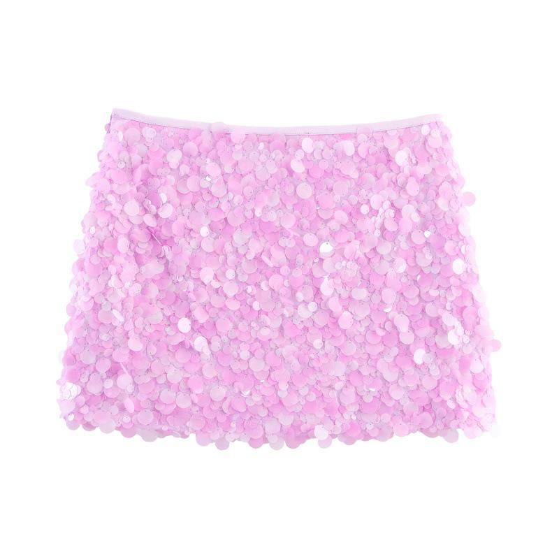 2025 Autumn Sequin Mini Skirt - European & American Style S розовый